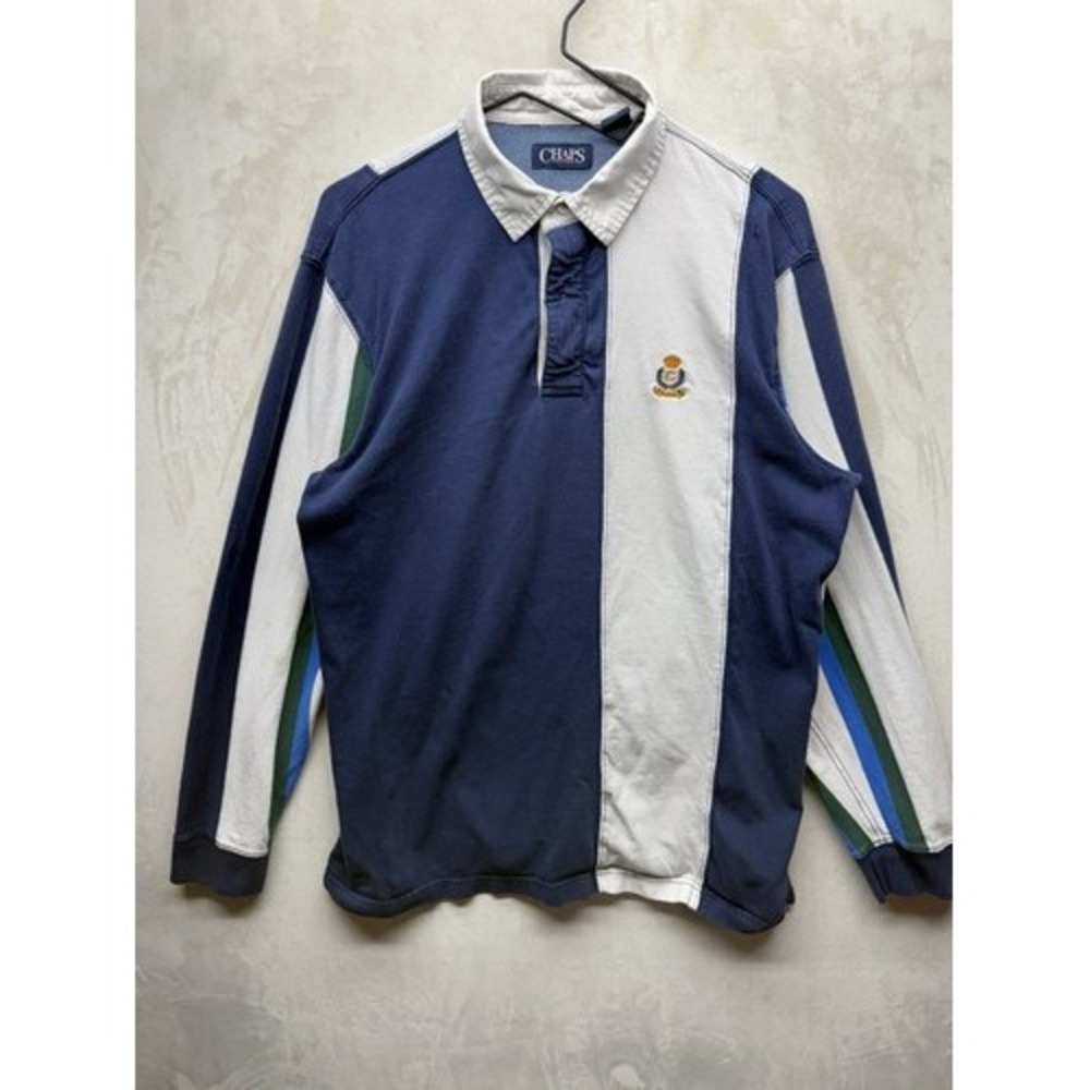 Chaps Ralph Lauren Rugby Shirt Mens Large Colorblock Long Sleeve Big Logo Crest